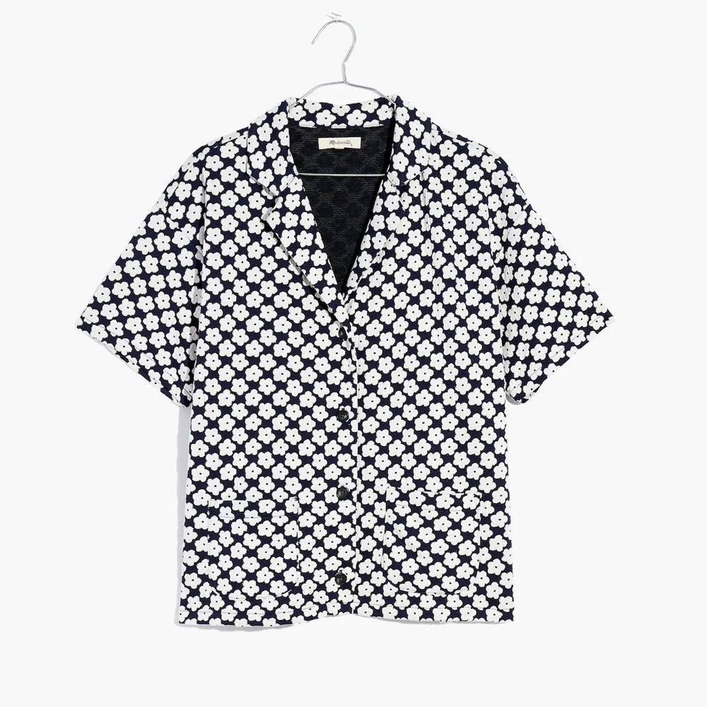 Madewell Floral Check Jacquard Knit Camp Shirt